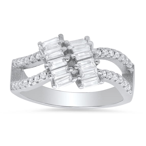 Kylie Harper Sterling Silver Baguette-cut Cubic Zirconia CZ Twist Ring