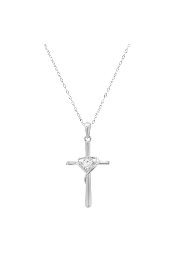 Sterling Silver CZ Cross Heart Pendant