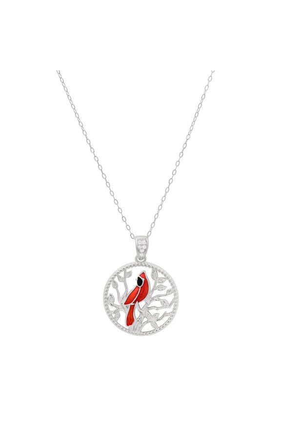 Sterling Silver Cardinal Tree of Life Pendant