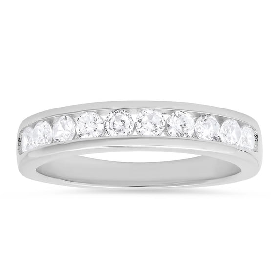 Kylie Harper Sterling Silver Channel-set Round CZ Band Ring
