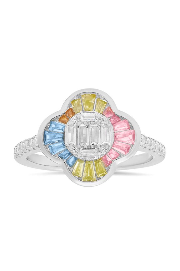 Sterling Silver Pastel Multi-Color Clover Ring