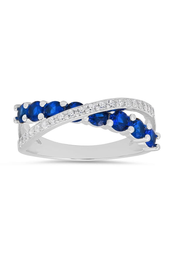 Sterling Silver Sapphire CZ Crossover Ring