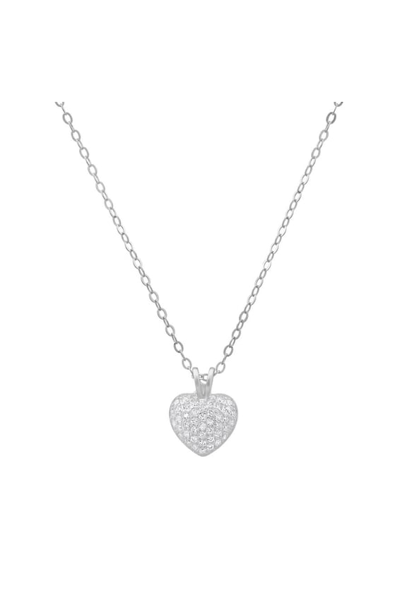 Sterling Silver Tiny Puffed CZ Heart Pendant