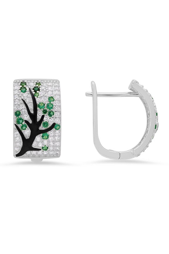 Sterling Silver Tree Of Life Statement CZ Hoop Earrings