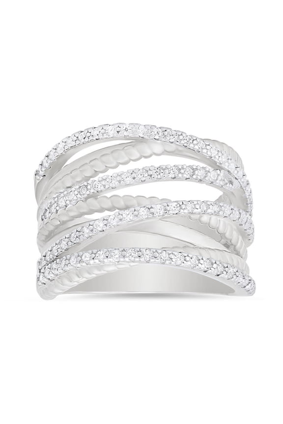 Sterling Silver Twisted Rope CZ Highway Statement Ring