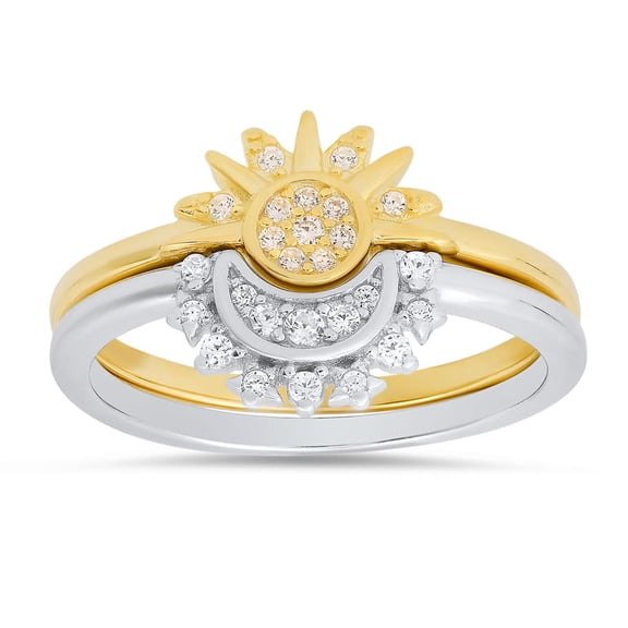 Kylie Harper Sterling Silver Two-Tone Sun/Moon 2pc Stackable Ring Set