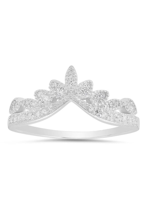 Sterling Silver Vintage Floral V Ring