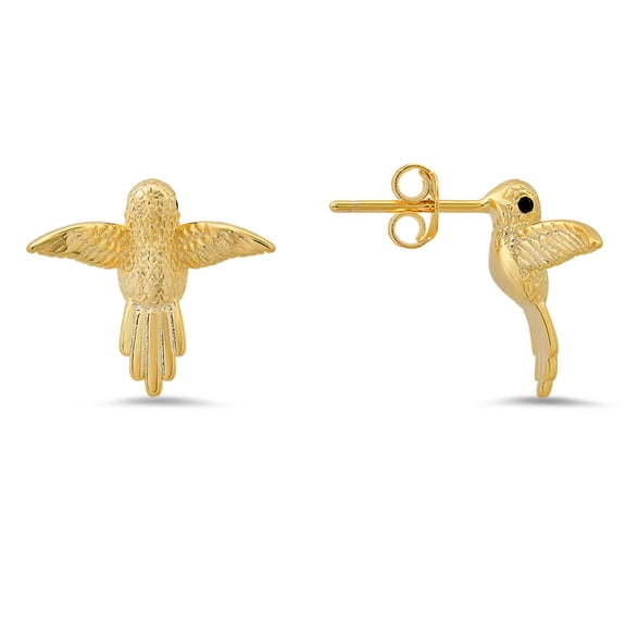 Kylie Harper Yellow Gold Over Silver CZ Hummingbird Stud Earrings