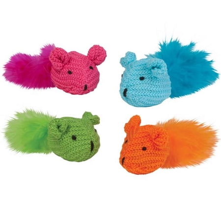 Kylies Brights IDC10072 Knit Mouse with Feather Toy - Pack of 2
