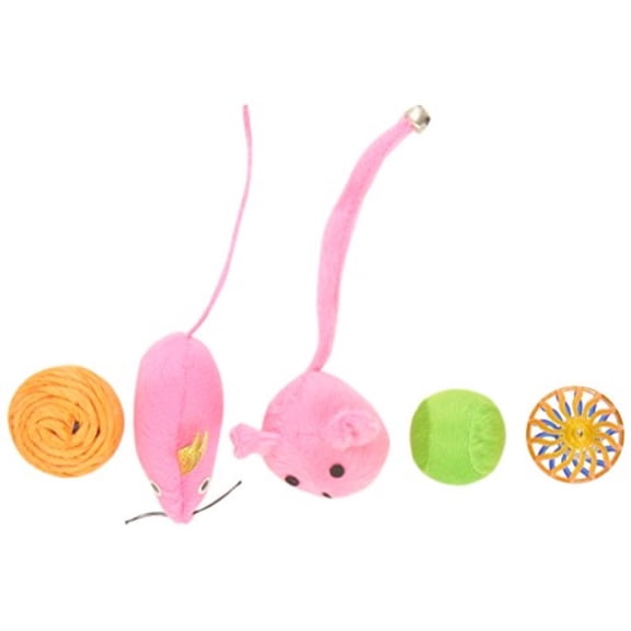 Boss Pet Chomper Kylie's Brites 8-Piece Feather Mouse and Ball Toy Set for Pets