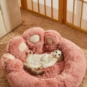 Kylinsure Paw Shape Calming Pet Bed, Plush Faux Fur Donut Bed for Dogs & Cats, Machine Washable, Non-Slip Bottom