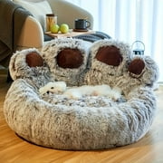 Kylinsure Paw Shape Calming Pet Bed, Plush Faux Fur Donut Bed for Dogs & Cats, Machine Washable, Non-Slip Bottom