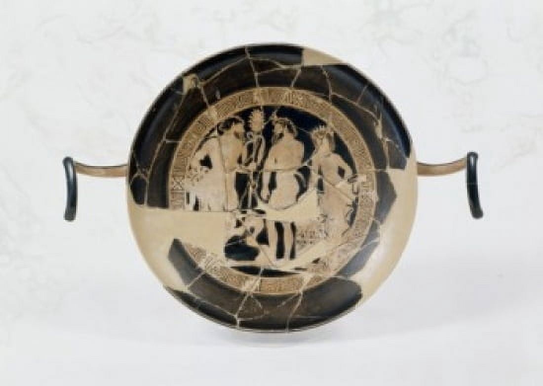 Kylix Vase Three Figures-Barbaric Satyr with Kill in Left Hand Another Satyr & Menade Facing Him Ceramic Museo Guarnacci Volterra Italy Canvas Art - (24 x 36)