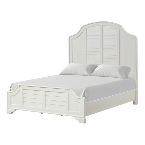 Kyna Queen Bed-Louvered Style and Scalloped Edges-Antique White Wood
