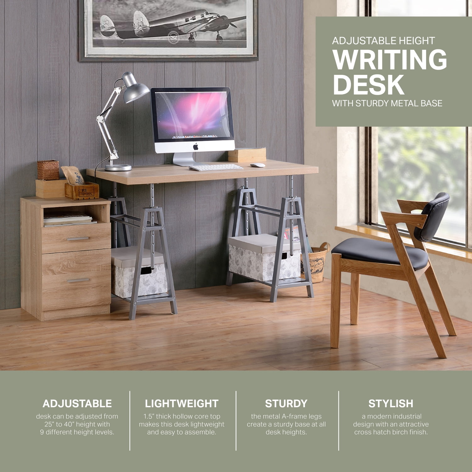 Gray Adjustable Height Standing Desk with Metal Base