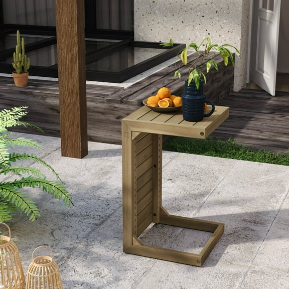 Kynora Modern C-Shape Accent End Table, Acacia Wood, Brown