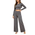 thumbnail image 1 of Kyntgho Women's Cotton 2 Piece Lounge Set, Long Sleeve Crew Neck Crop Top and Cropped Wide Leg Pants, Casual Matching Outfit, 1 of 6