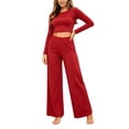 thumbnail image 1 of Kyntgho Women's Two Piece Pajama Set, Long Sleeve Cropped Crew Neck Top with High Waist Wide Leg Pants, for Lounging and Restful Nights, 1 of 6