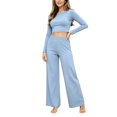 thumbnail image 1 of Kyntgho Women's Two Piece Pajama Set, Long Sleeve Cropped Crew Neck Top with High Waist Wide Leg Pants, for Lounging and Restful Nights, 1 of 6