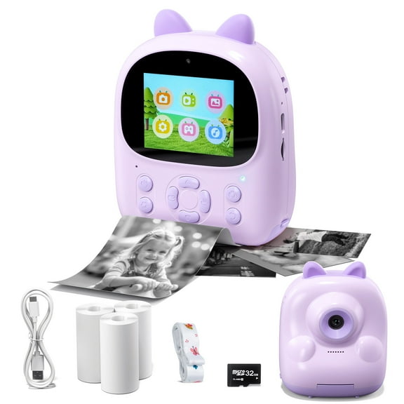Kynthex Camera for Kids, Instant Print Camera for Kids, 3 in 1 Photo/Video/Printing HD 1080P Digital Camera, with Print Paper & 32G TF Card, Portable Travel Camcorder for 3-12, Purple