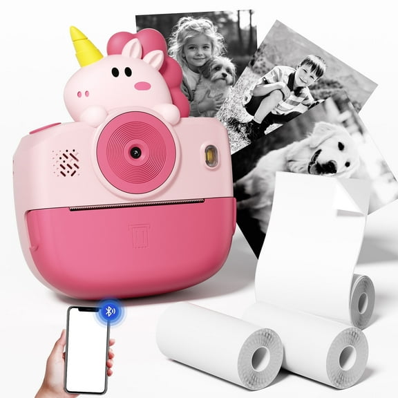 Kynthex Kids Camera with Instant Printer Birthday Gift for Girls Ages 3-10, Bluetooth Photo & Sticker Printer, Includes Paper Rolls & Stickers