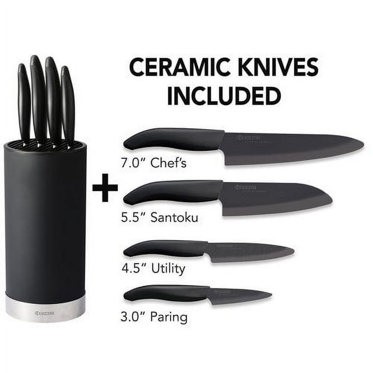 Ceramic 4 Pcs Knife Set with Knives Holder - Black