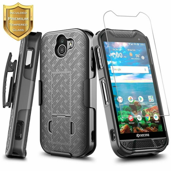 Kyocera DuraForce Pro 2 (E6900) Case, Nagebee Armor Defender [Swivel Belt Clip Holster] with [Built-In Kickstand] Shockproof Heavy Duty Rugged Phone Cover (Shell Black)