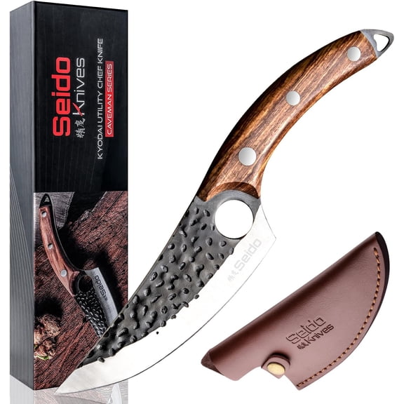 Kyodai Utility Chef Knife - Ideal for Outdoor Camping, Hunting, or BBQ - Includes Leather Knife Sheath