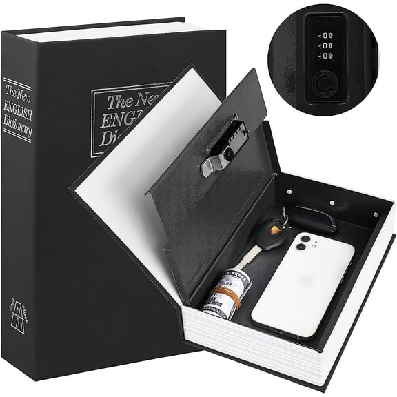 Kyodoled Combination Lock Book Diversion Safe, 9.5 in * 6.2 in * 2 .2 in Black, 1.66 lb