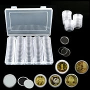 Kyoffiie 100 Pieces 30mm Silver Coin Holder Clear Coin Capsules Coin Case with Gasket & Plastic Storage Organizer Box for Collectors