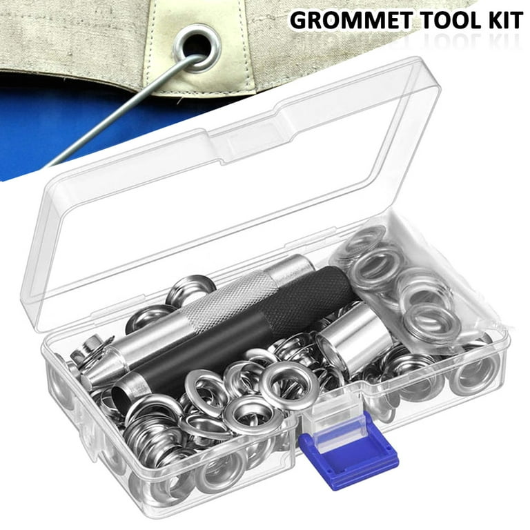 Kyoffiie 100PCS Grommet Tool Kit Grommet Setting Tool 1/2 Inch Grommets  Eyelets with Installation Tools & Storage Case for Fabric Canvas Tarps  Curtain Clothing Leather 