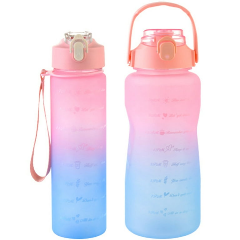 Kyoffiie 2 Pack Water Bottles Set Gradient Water Bottle with 2L Large  Capacity Bottle and 900ML with Straw Handle and Strap