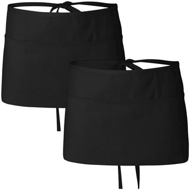 Kyoffiie 2PCS Waiter Aprons with 3 Pockets Waitress Waist Aprons Commercial Waiter Half Apron with Long Straps Reinforced Steams Working Apron for Women Men Restaurant Server