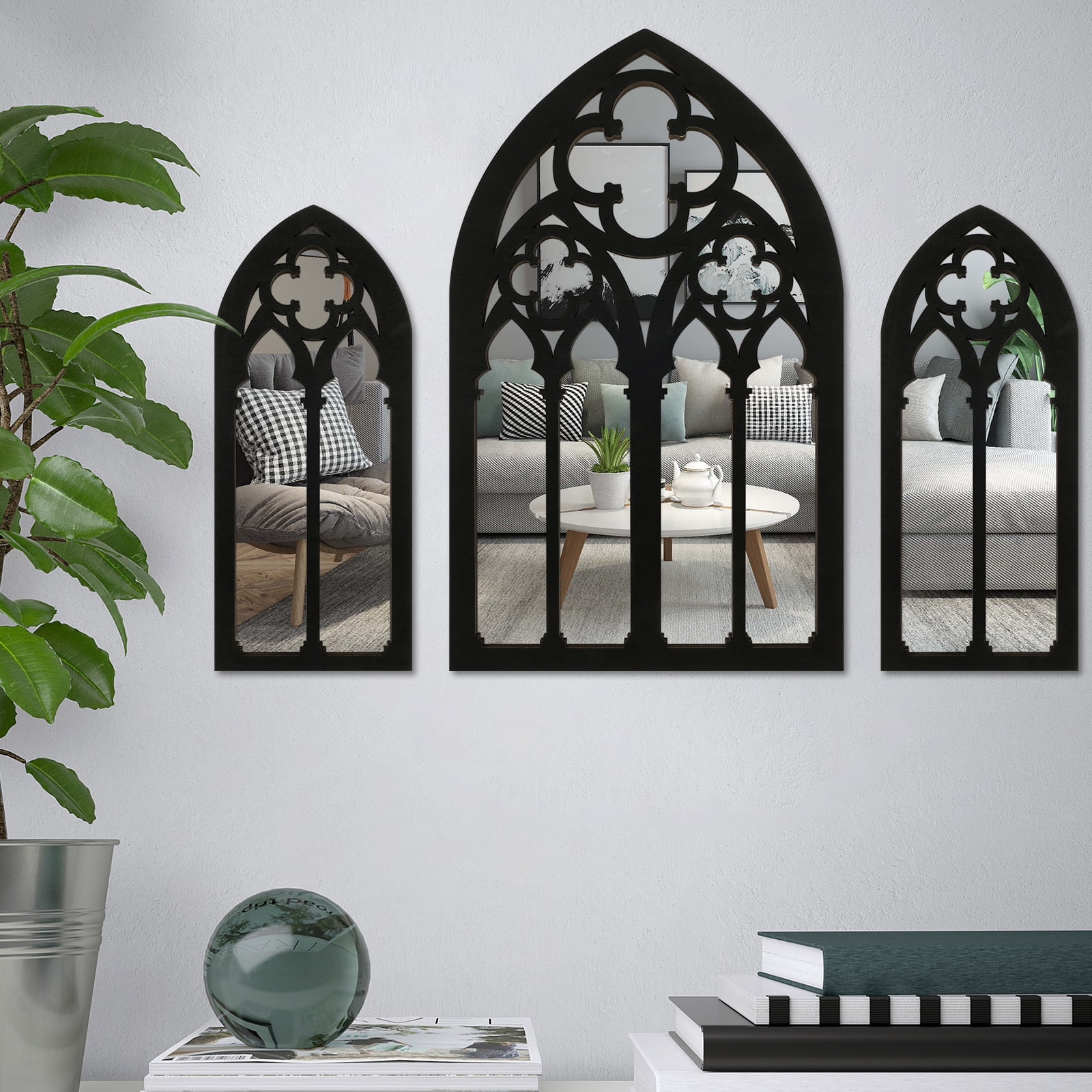 Kyoffiie 3PCS Wall Arch Mirrors Set Gothic Wall Mirror Decor Baroque