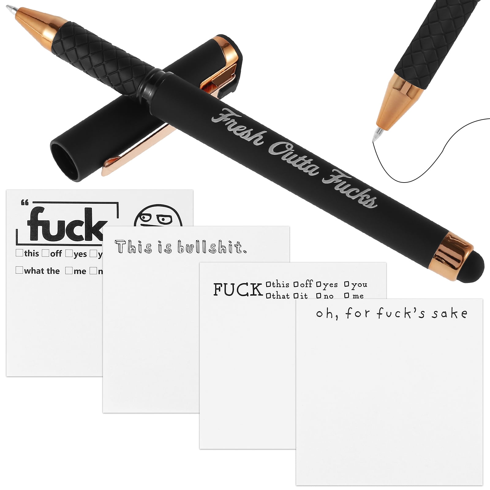 Kyoffiie 4PCS Funny Sticky Note Novelty Memo Pads with Pen 50 Pages White Office Sticky Notes