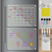 Kyoffiie Acrylic Magnetic Calendar Set Transparent Planning Blank Board Dry Erase Calendar with 4 Marker Pens Reusable Monthly/Weekly Planner