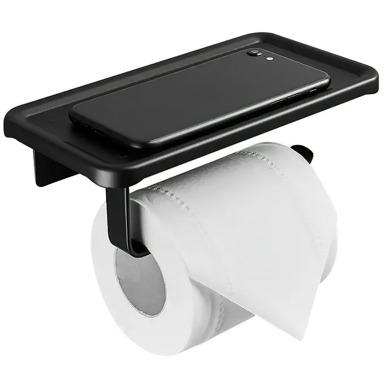 Toilet Paper Holder with Shelf  Black Aluminum Roll Paper Holder