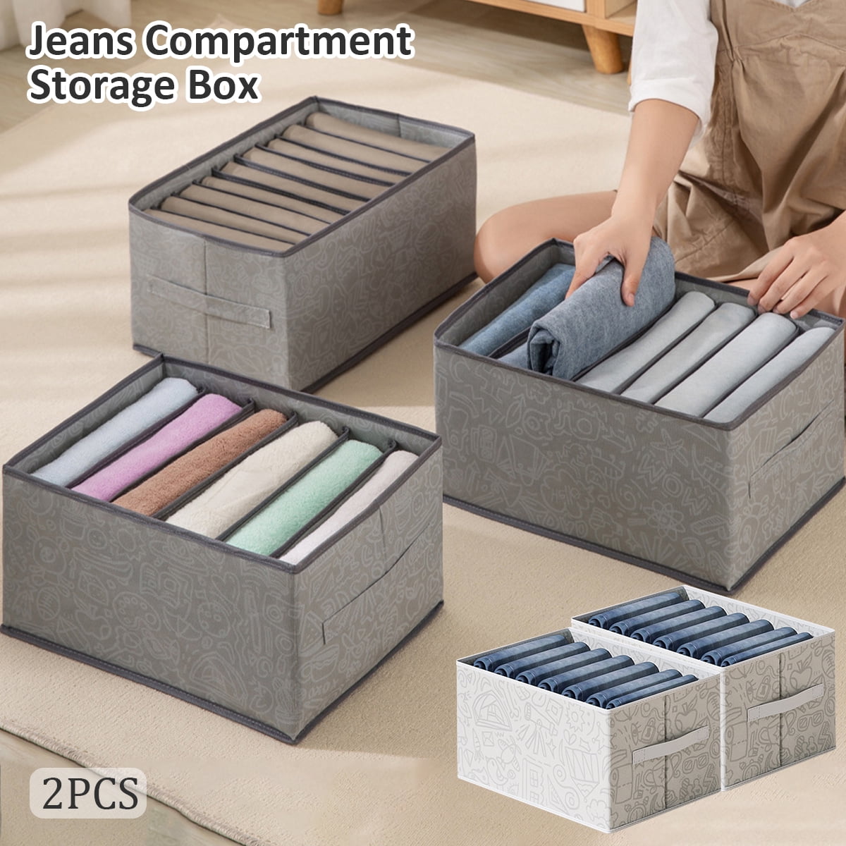 Kyoffiie Foldable Portable Storage Box Jeans Compartment Storage Box Closet  Organizer Storage Boxes with Small 7 Grids 