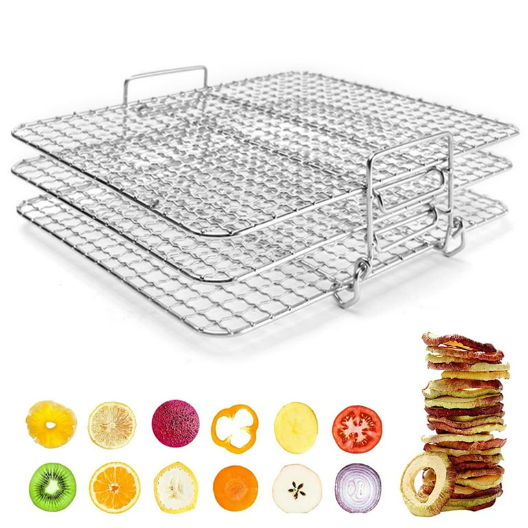 Kyoffiie Dehydrator Rack Large Capacity Food Dehydrator Stand Rack Stainless Steel Air Fryer Grill Stand Accessories 3 Layers Stackable Drying Rack