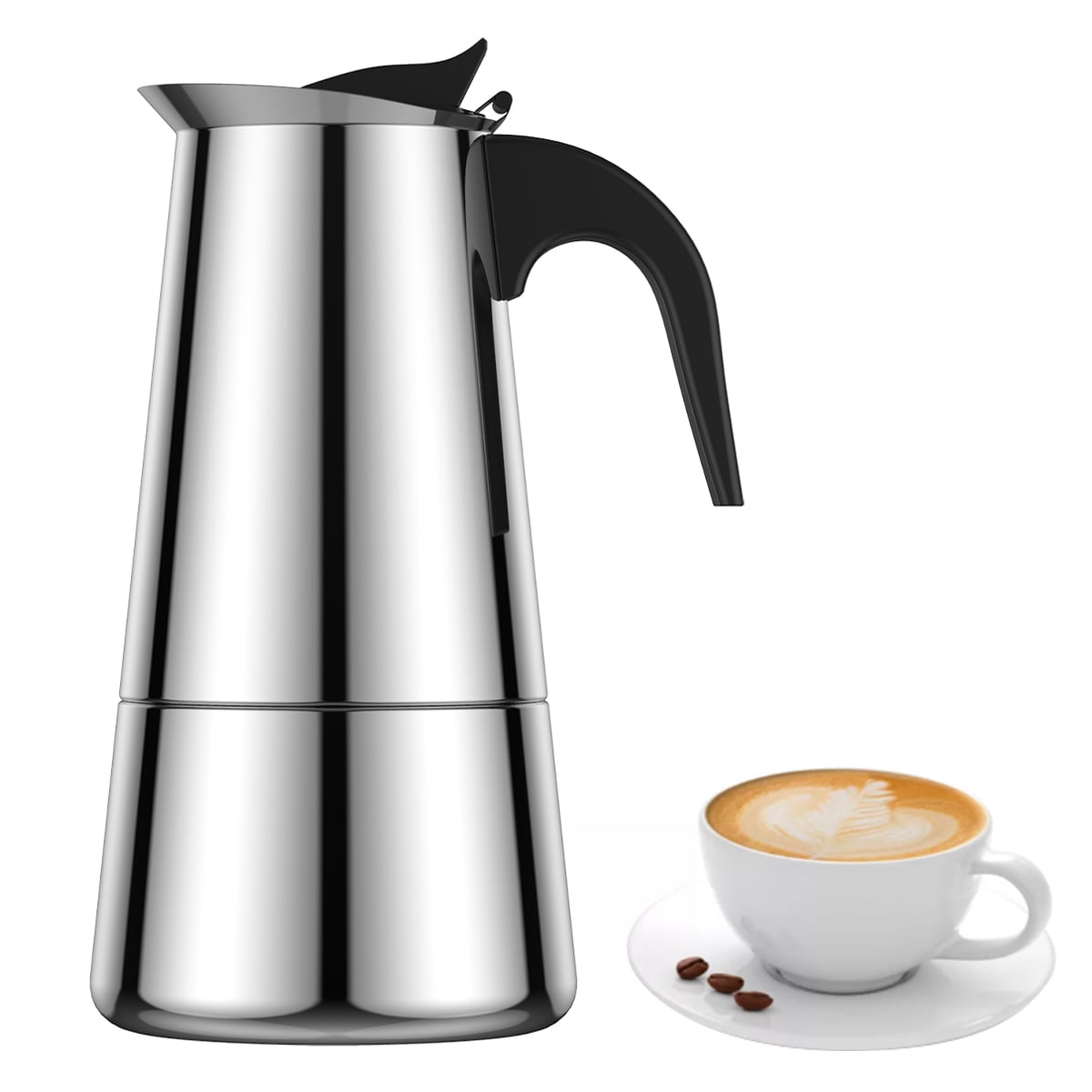 Kyoffiie Espresso Maker Induction Coffee Maker Stainless Steel Stovetop Coffee Maker Moka Pot 200ml/4 Cup Portable Coffee Maker Pot Suitable for Induction Cookers Stovetop Home Camping