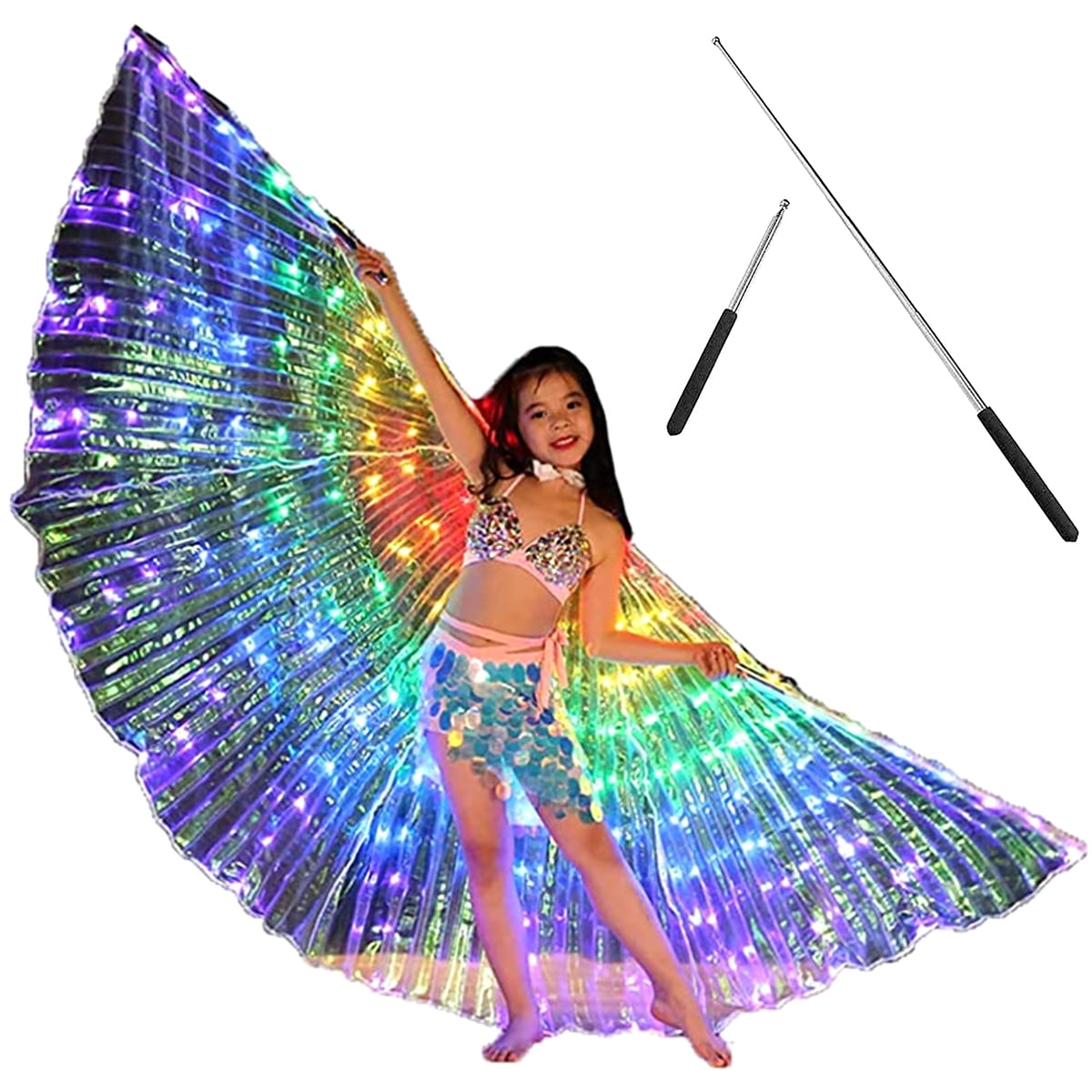 Buy LED Lights Belly Dance Wing Light Up Isis Wing, Colorful Butterfly  Dance Wings with Telescopic Stick, Glowing Performance Clothing for  Carnival, Stage, Halloween, Christmas(Colorful) Online at Low Prices in  India 
