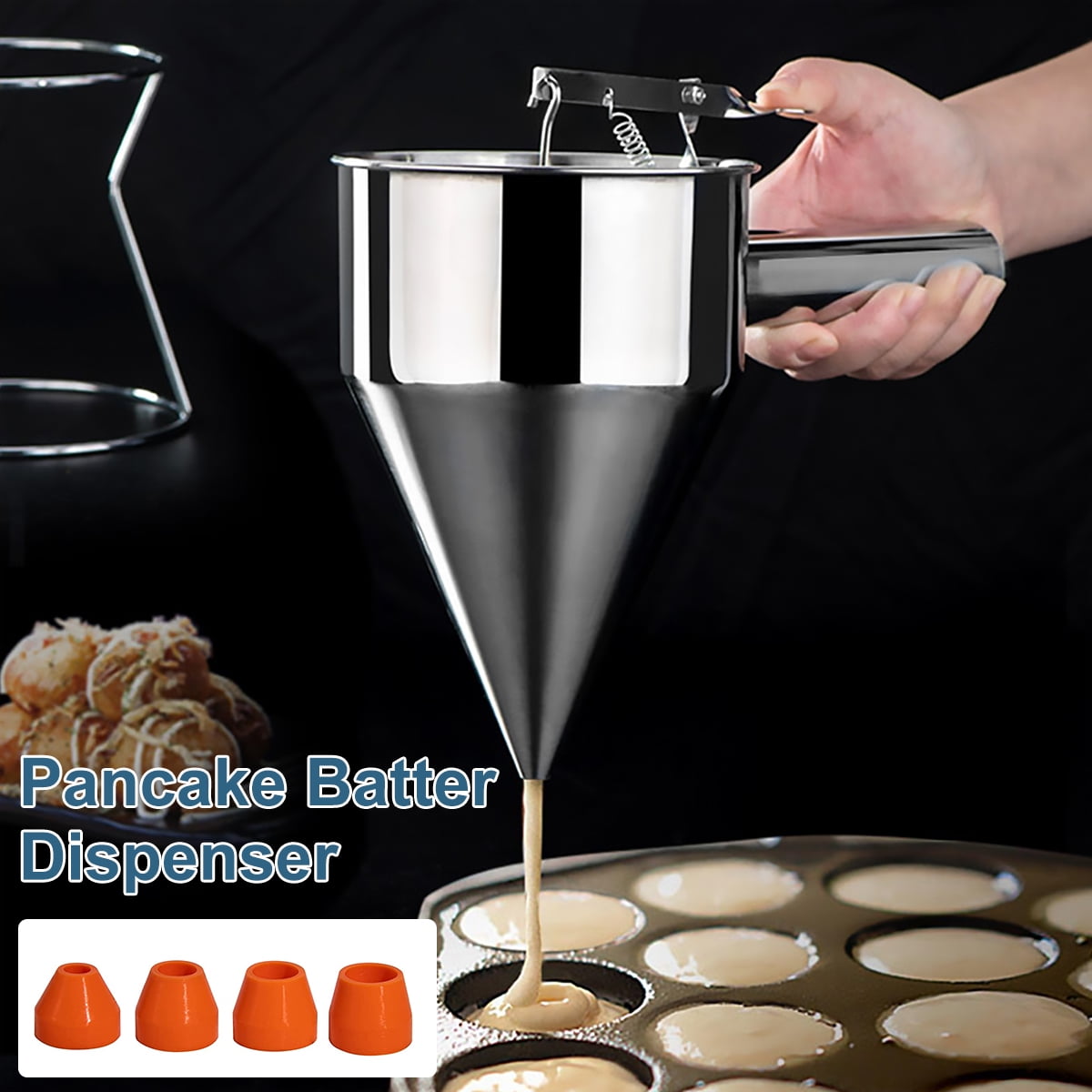  40oz Pancake Batter Dispenser, Stainless Steel Funnel Cake  Dispenser with Stand Heavy Duty Baking Tool for Cupcake Waffles Cakes,  Caliber: 0.31/0.47/0.55/0.67 : Home & Kitchen