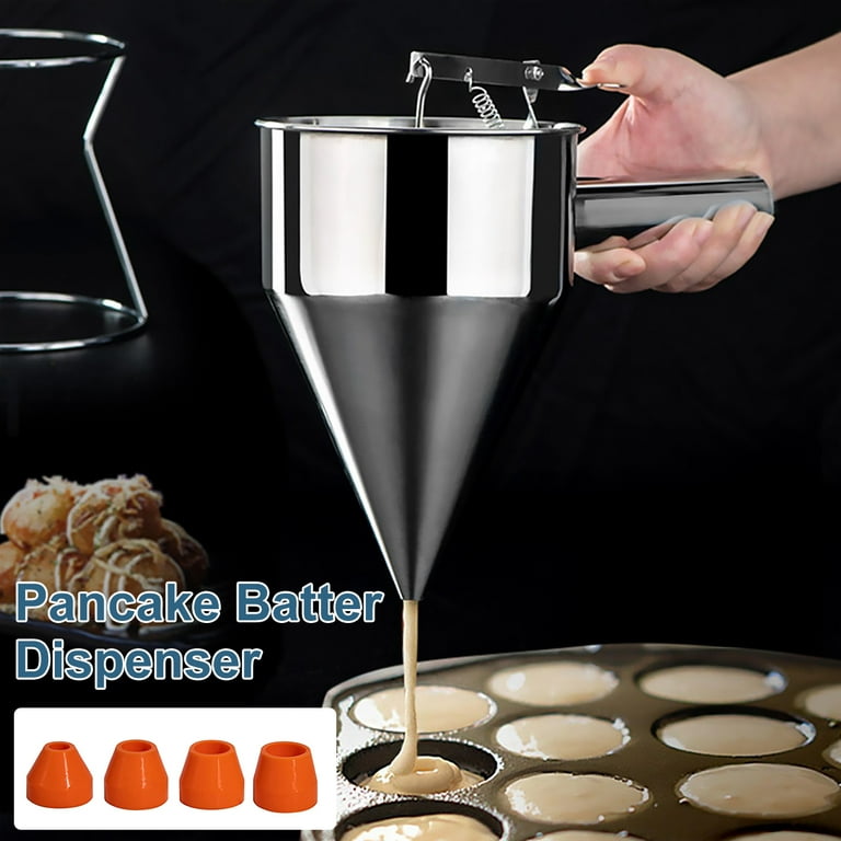 Kyoffiie Pancake Batter Dispenser Funnel Cake Dispenser with Stand  Stainless Steel Batter Dispenser Multi-Caliber Baking Tool Multi-Purpose  Cake