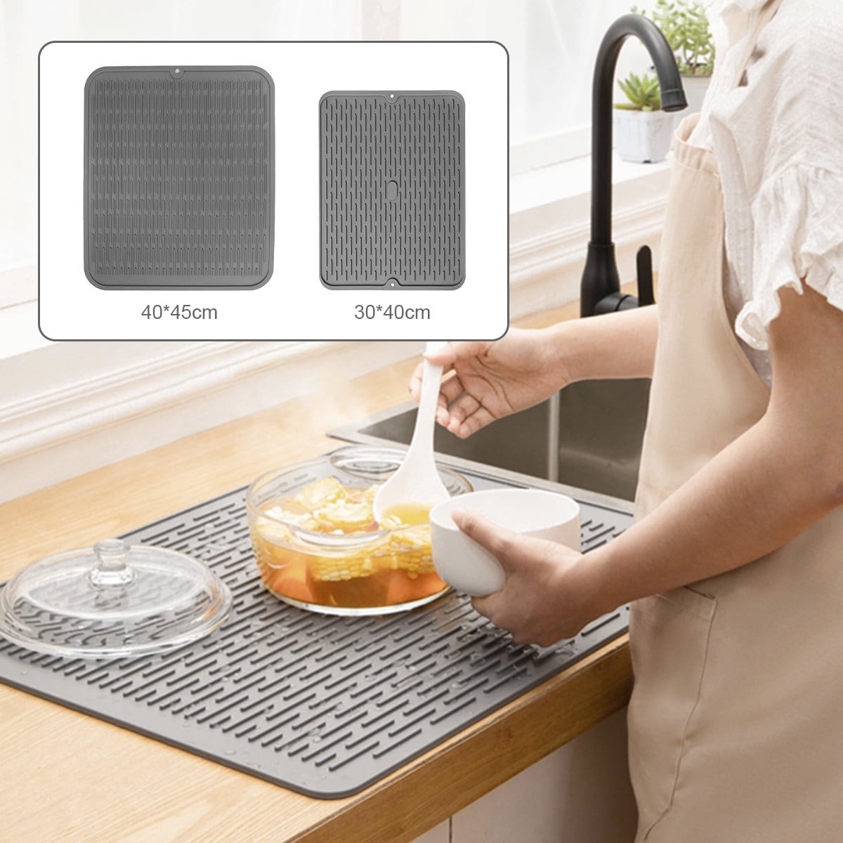 1pc Plastic Dish Drying Mat, Simple Grey Stretchable Dish Drainer Mat For  Kitchen