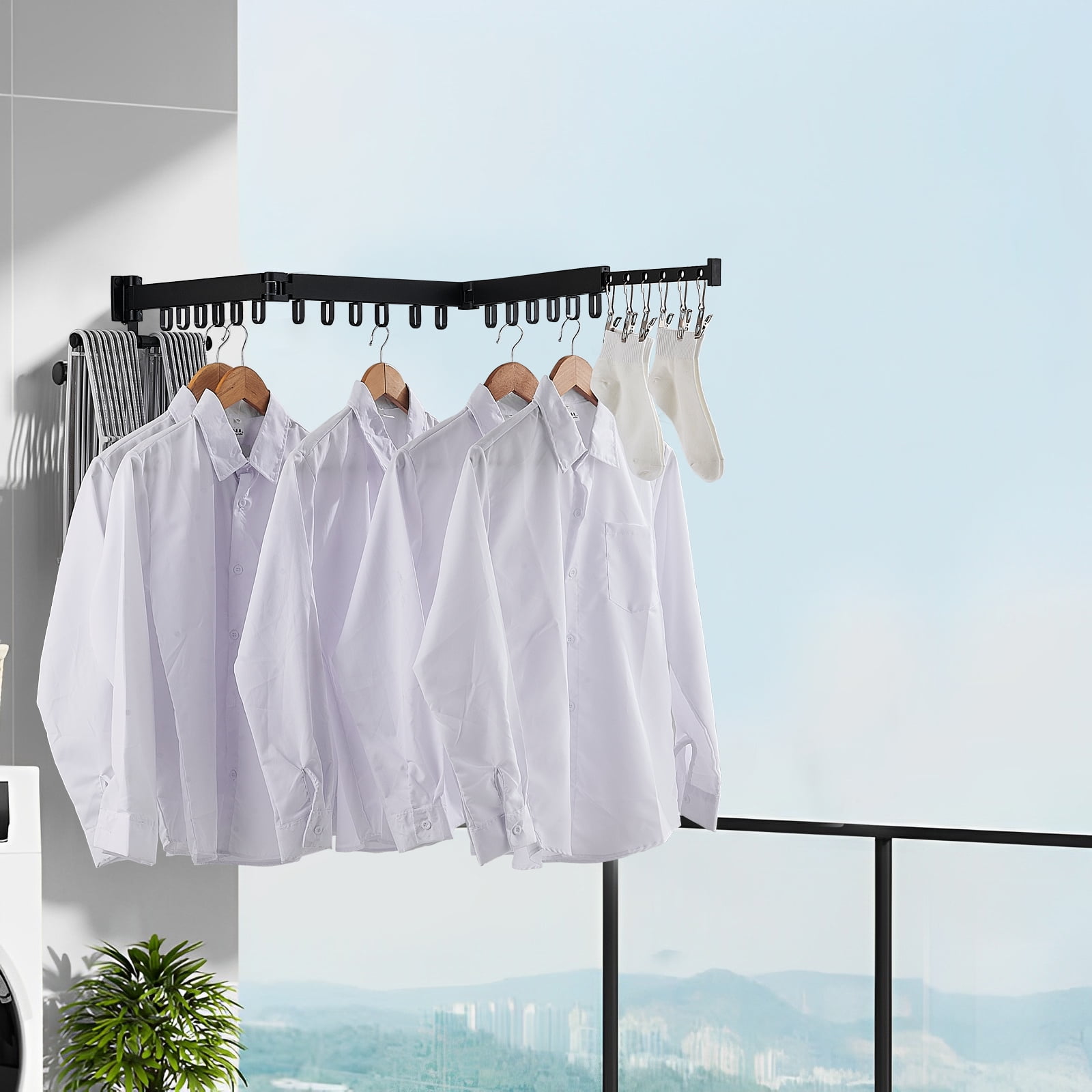 Kyoffiie Wall Mounted Clothes Drying Rack 3Fold Retractable Folding