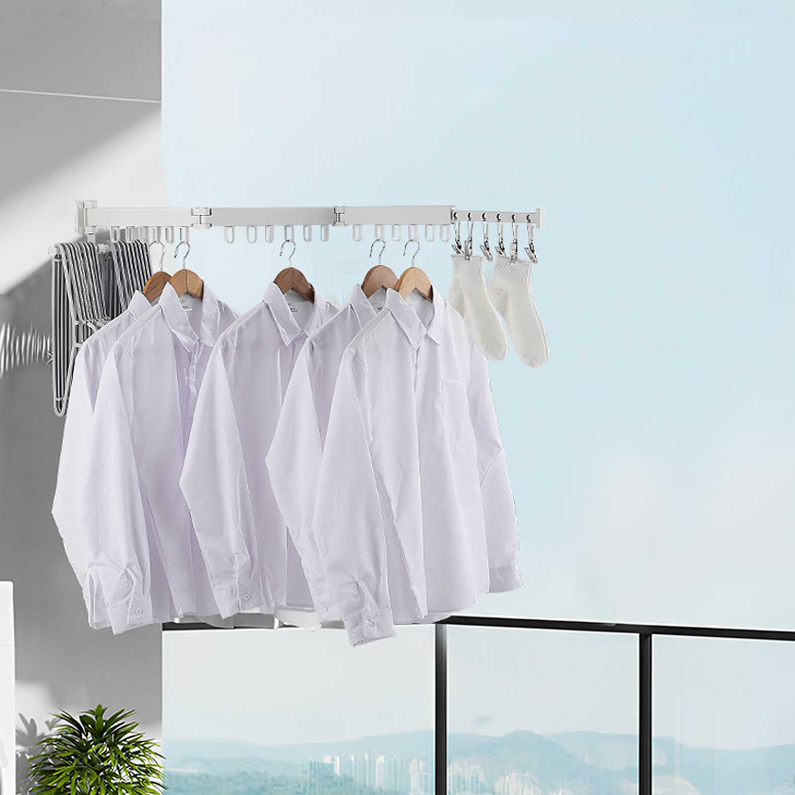 Kyoffiie Wall Mounted Clothes Drying Rack 3Fold Retractable Folding
