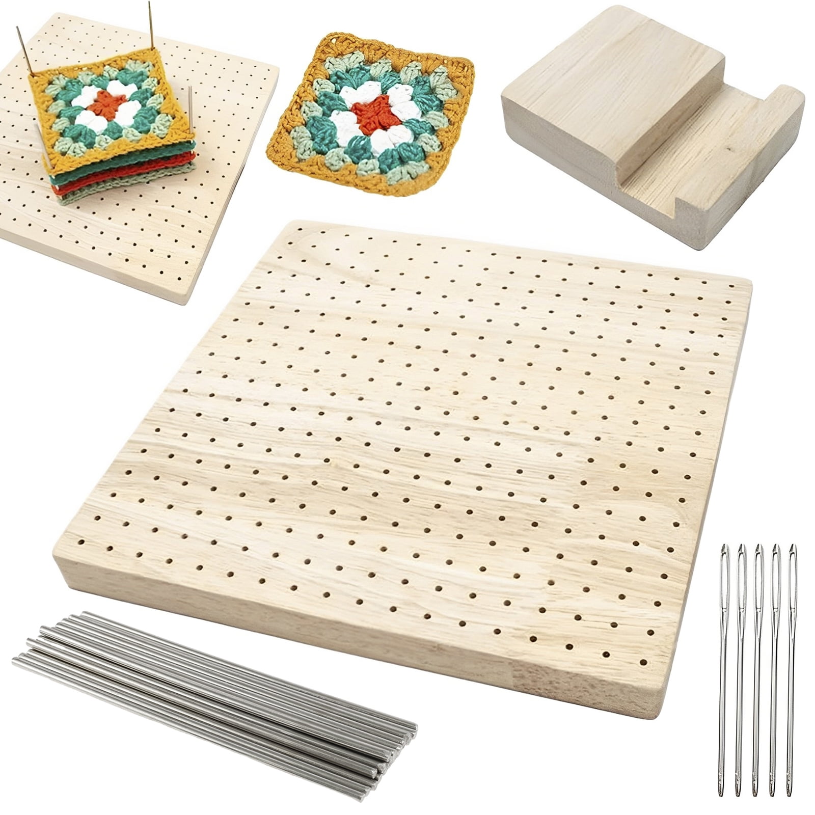 Wooden Blocking Board Granny Crochet Board Crafting Accessories with Small Holes for Setting Sewing Knitting Artwork 31.5cmx31.5cm, Brown