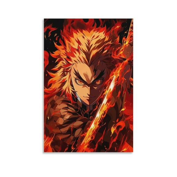 Kyojuro Rengoku The Blazing Swordmaster Poster Painting On Canvas Wall Art Poster Scroll Picture Print Living Room Walls Decor Home Posters 24x36inch(60x90cm)