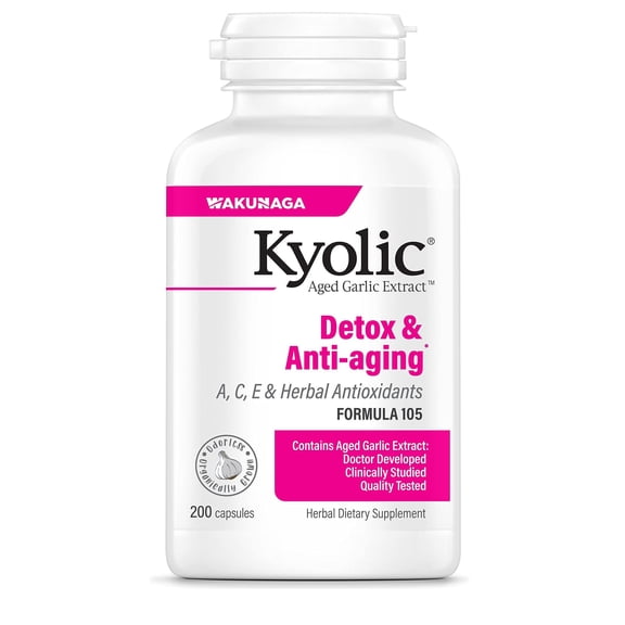 Kyolic Aged Garlic Extract Formula 105, Detox & Anti-Aging*, 200 Capsules