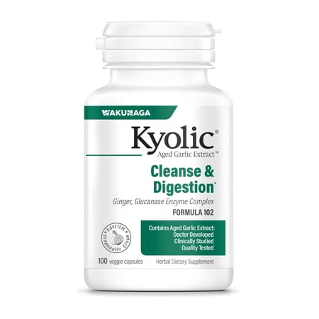 Kyolic Aged Garlic Extract Formula 102, Cleanse Digestion, Ginger and Enzyme Complex, 100 Capsules
